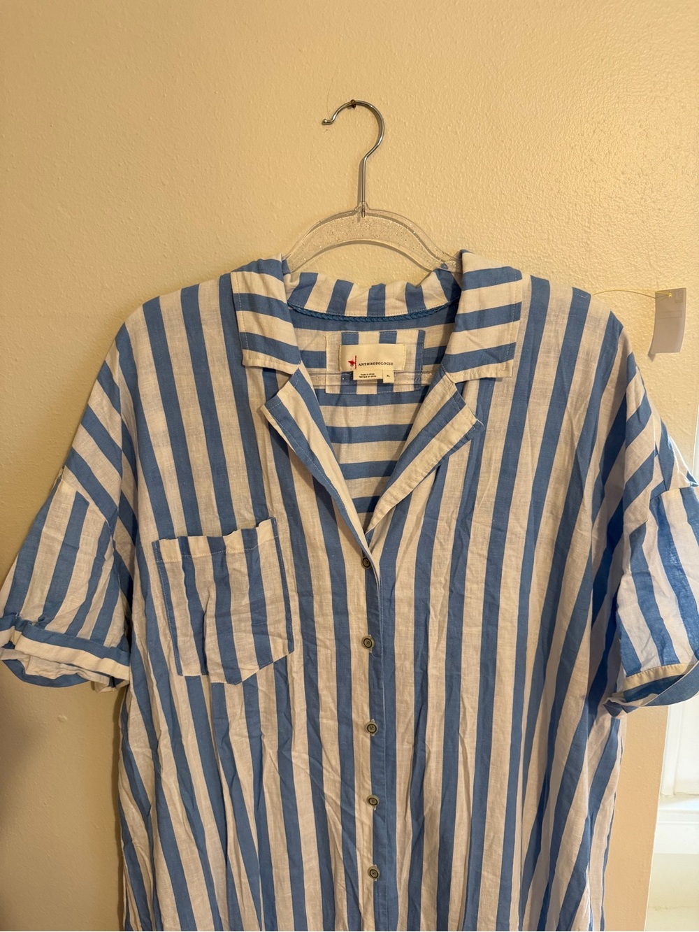 Anthropologie Light Blue & White Striped Button-Front Maxi Shirt Dress - size XL - Picture 5 of 7